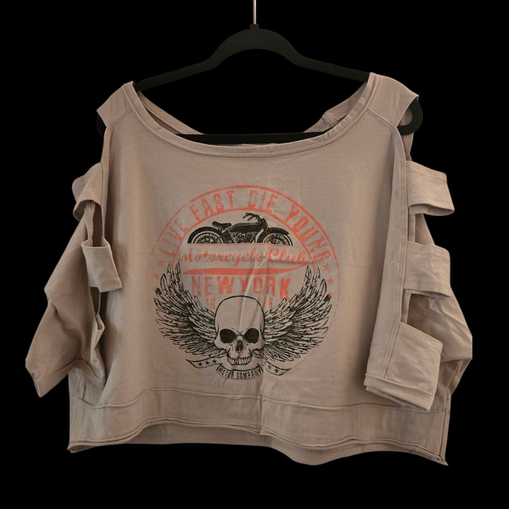 Fashion Nova Grey Cropped Cut-Out Graphic Hoodie